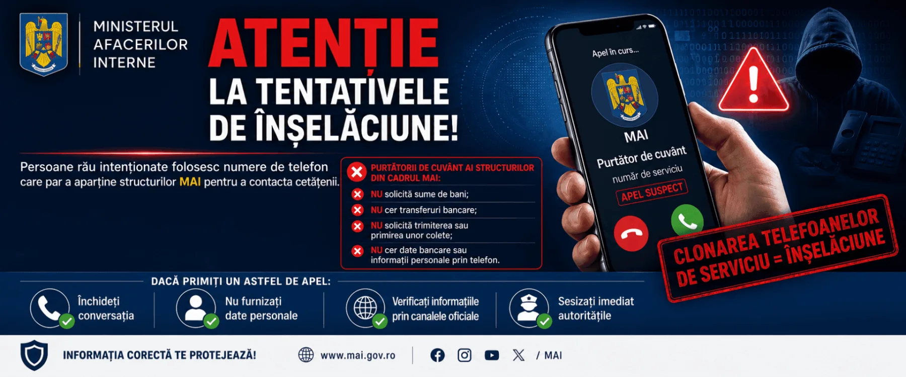 Avertisment privind tentativele de înșelăciune prin telefon
