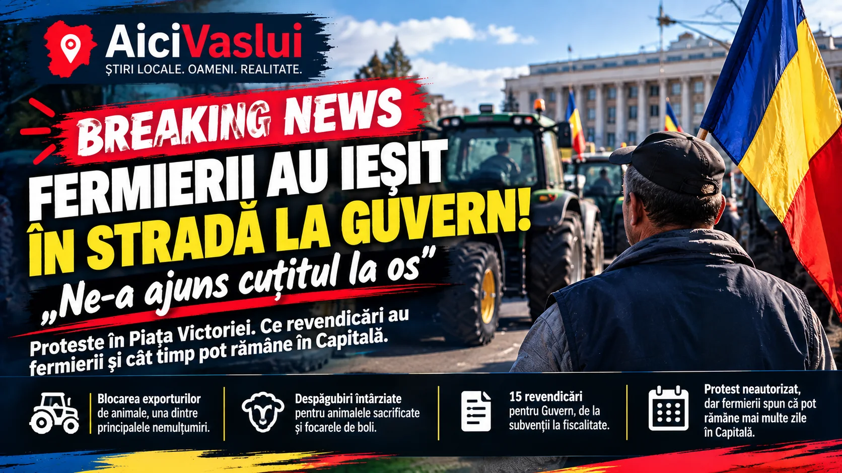 BREAKING NEWS | FERMIERII AU IEȘIT ÎN STRADĂ! Protestul din Capitală ia amploare: „Ne-a ajuns cuțitul la os”