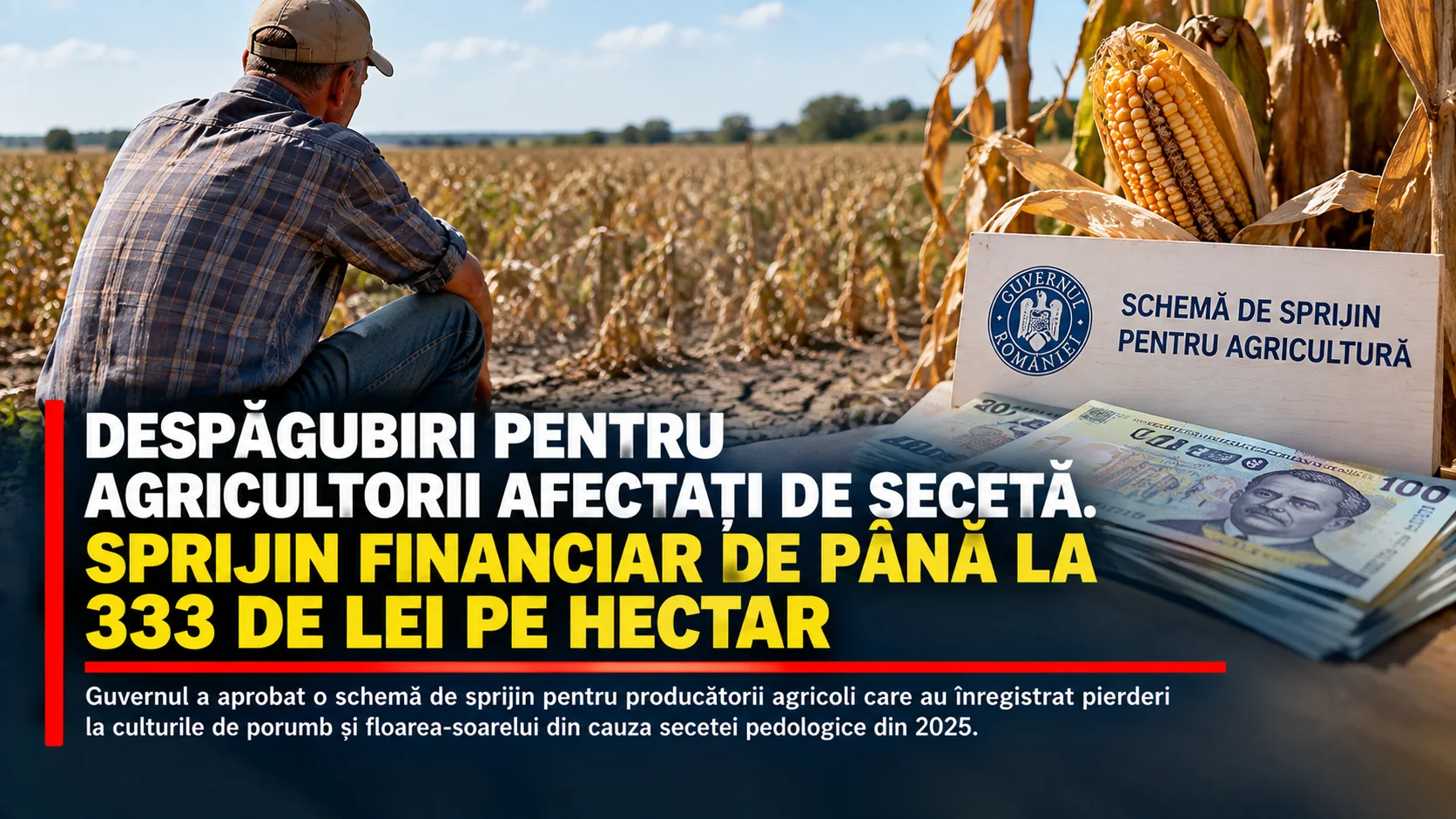 Despăgubiri pentru agricultorii afectați de secetă. Sprijin financiar de până la 333 de lei pe hectar